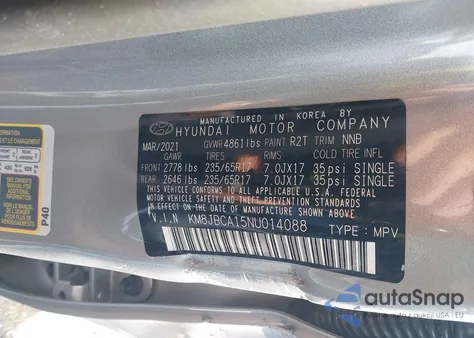 2022 Hyundai Tucson Hybrid Blue z USA, uszkodzony, nr VIN KM8JBCA15NU014088